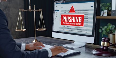 Cyber security software show alert of cyber attack for protection brisk. Danger from virus, phishing and cyber fraud.の素材