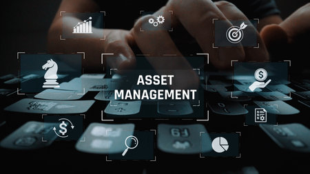 Asset management system showing investment planning, financial goal tracking, ROI analysis, and performance monitoring for efficient resource utilizationの写真素材