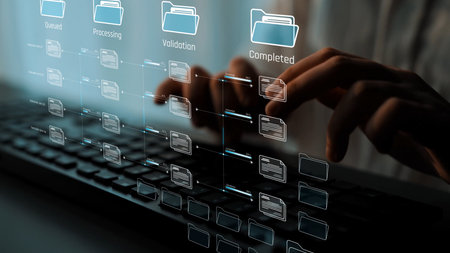 Task workflow system showing document progress through stages. Task tracking improves productivity, ensures visibility, task tracking supports planning, and task tracking manages status.の写真素材