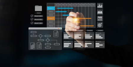 Gantt chart displaying project timelines, task progress, and workflow management in a business...