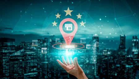 Local business ranking concept highlights brand visibility, location optimization, and customer...