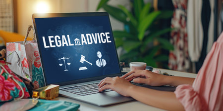 Smart legal advice website for people searching for brisk law knowledge in digital device screen providing law advice and legal informationの素材
