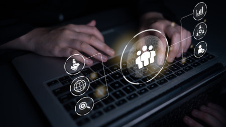 Business teamwork connected around a globe representing cooperation, leadership, and organizational...