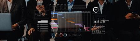 A project management dashboard for business. The interface features a Gantt chart to visualize the...