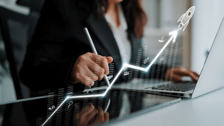 Business growth strategy drives business, growth, and success by following structured roadmap, analysis, and progress toward long-term achievement.の写真素材