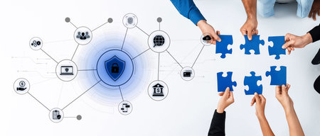 A complete cybersecurity system concept. Providing network protection for online banking, cloud data, financial transactions, and personal identity with secure authentication.の写真素材