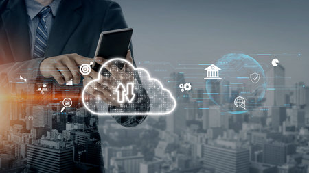 Cloud computing, cloud strategy, and cloud technology transforming digital infrastructure with...
