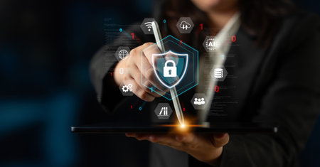 Cybersecurity protection secures network, prevents threats, and strengthens digital data security to ensure trusted system Parseの写真素材