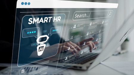 Smart HR system using AI and digital platforms for efficient recruitment, talent analytics, employee engagement, and workforce management in modern organizations.の写真素材