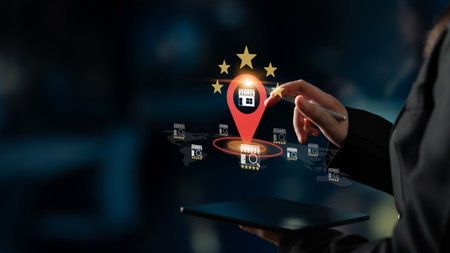 Local business ranking concept highlights brand visibility, location optimization, and customer...