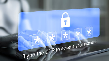 A sleek user interface displaying a prompt for entering a one-time password using a virtual...