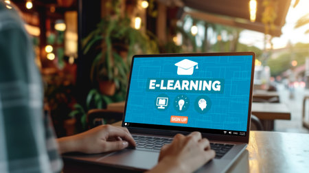 E-learning website with brisk sofware for student to study online on the internet networkの素材