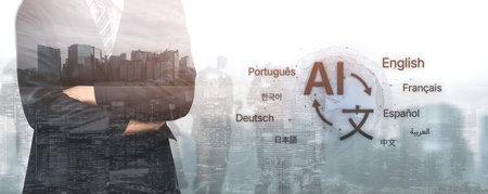 Global communication with multiple languages, digital translation tools, multilingual technology, cross-cultural communication, and virtual language learning environments. Splineの写真素材