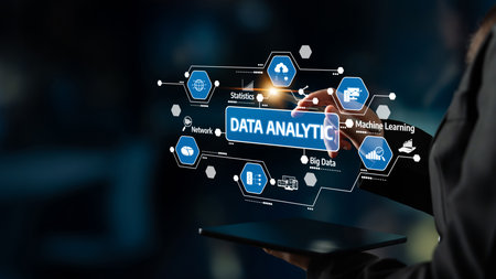 A visual representation of modern data analytics featuring interactive elements. This image...