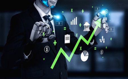 An AI prediction of financial growth and economic success. An upward trend in business investment...