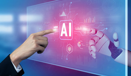 The power of Artificial Intelligence (AI) in business data analysis and analytics. A concept of AI...