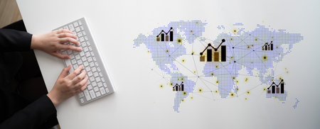 Visualization of global economic growth and stock market data. Financial chart analysis shows...