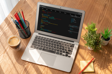 Software development programming on computer screen for modish application and program coding