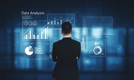 Business data analysis dashboard showing charts, statistics, and performance metrics for decision-making, revenue tracking, and strategic planning in organizations.の写真素材