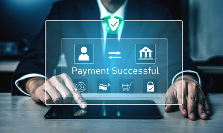 Successful transaction message showing secure payment. Payment confirmed, secured, payment...