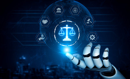 AI regulates digital law through compliance dashboards, justice-oriented tools, and secure automation for ethical governance and technology policy alignment. Artificial intelligence splineの写真素材