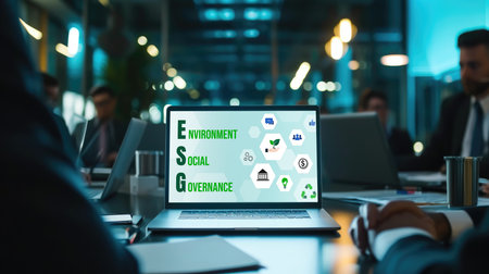 ESG environmental social governance policy for brisk business to set a standard to achieve high ESG scoreの素材