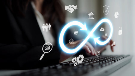 Infinity concept, limitless business potential, innovation opportunities, forward-thinking strategy, and embracing endless possibilities for creative growth and future development.の写真素材