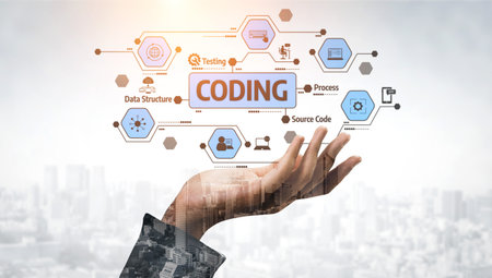 This image captures the essence of coding, showing graphical elements in a tech environment...