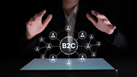 B2C strategy focus on delivery products directly to consumer. Successful B2C model enhance consumer engagement, streamline B2C logistics, and boost consumer satisfaction through digital retail.の写真素材