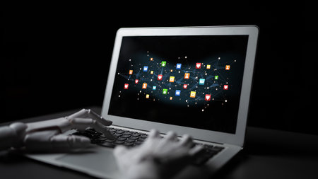 AI enhances social media engagement using intelligent icons, influencer tracking tools, and smart communication platforms for modern digital interaction. Artificial intelligence splineの写真素材