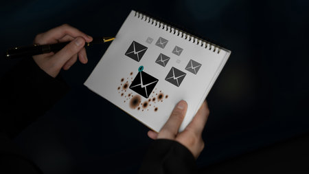 An email inbox with a new message notification alert. A concept of digital communication, correspondence, and unread electronic mail. Motifの写真素材