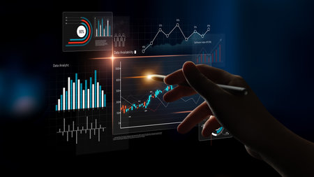 Data analytics dashboard with charts, indicators, and performance metrics, reveals trends, data...