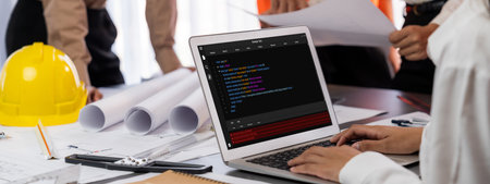 Software development programming on computer screen for brisk application and program coding