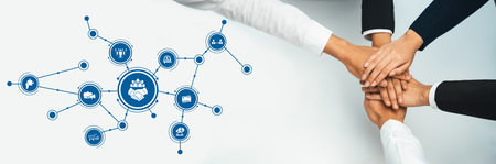 This image showcases hands coming together, symbolizing collaboration and partnership in a business...