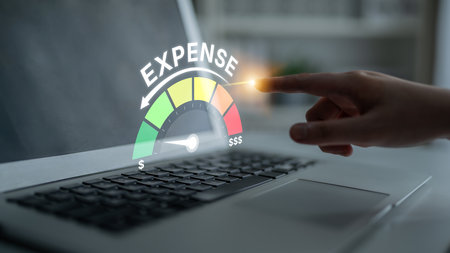 Expense control concept visualizing expense, cost, and spending with emphasis on budgeting, cost control, and financial planningの写真素材