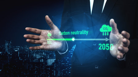 Carbon neutrality timeline illustrates carbon, neutrality, and reduction targets from 2024 to 2050...