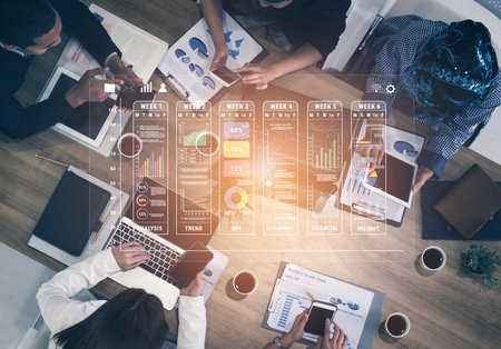 A weekly business performance report and analytics dashboard. A concept for tracking trends, KPIs,...