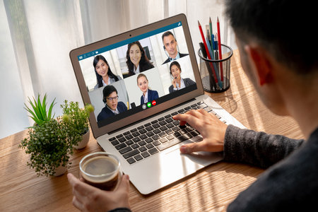 Business people on video conference for virtual group meeting of corporate business office workers