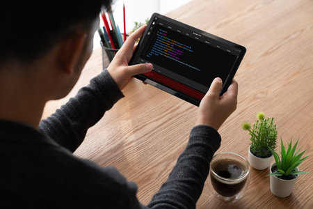 Software development programming on computer screen for modish application and program coding