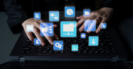 Concept of managing online folders with digital file organization, cloud storage, and secure...