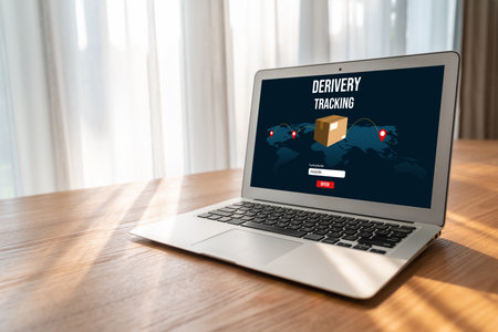 Delivery tracking system for e-commerce and modish online business to timely goods transportation and deliveryの写真素材