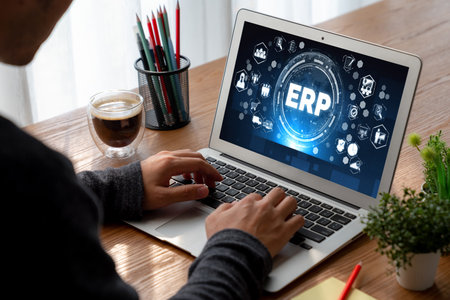 ERP enterprise resource planning software for modish business to plan the marketing strategyの写真素材