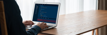 Software development programming on computer screen for modish application and program coding