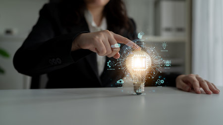 Concept of an enterprise Artificial Intelligence solution. A central processor powers machine...