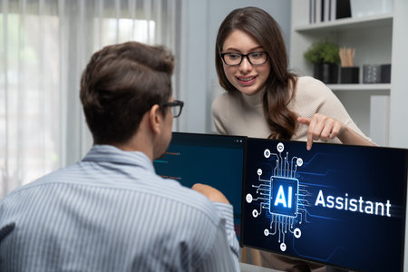 Generative AI virtual assistant tools for prompt engineer and user for ease of engage artificial intelligence AI technology help people to work with generative AI functions by prompting the AI briskの写真素材