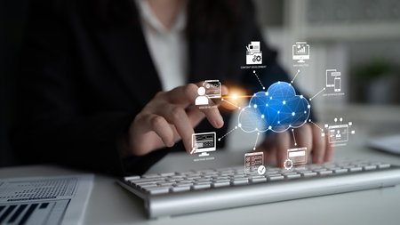 Cloud computing, cloud strategy, and cloud technology transforming digital infrastructure with...