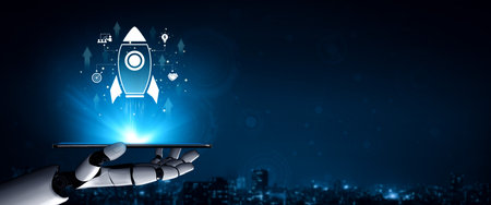 AI supports startup growth with smart innovation tools, predictive launch strategies, and automation to accelerate success. Artificial intelligence splineの写真素材