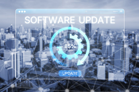Knowledge upgrade and software update, digital skills improvement, competitive advantage, continuous learning, and staying up to date with latest technology and software trends.の写真素材