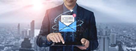Concept of digital communication and correspondence. Receiving a new message or notification in an...