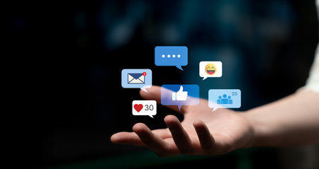 A collection of social media notifications representing user engagement. These alerts for likes,...